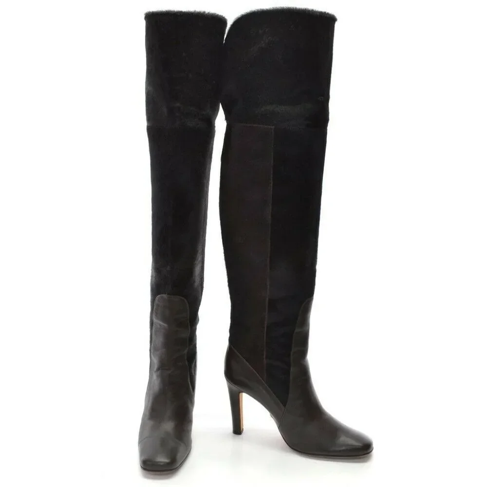 Tania Spinelli Calf Pony Hair Over Knee Boots 39.5